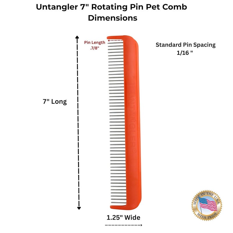 Untangler Pet comb for easy mat removal - silky smooth rotating teeth untangles without causing pain to pets (7", Orange Coral) - Image 3
