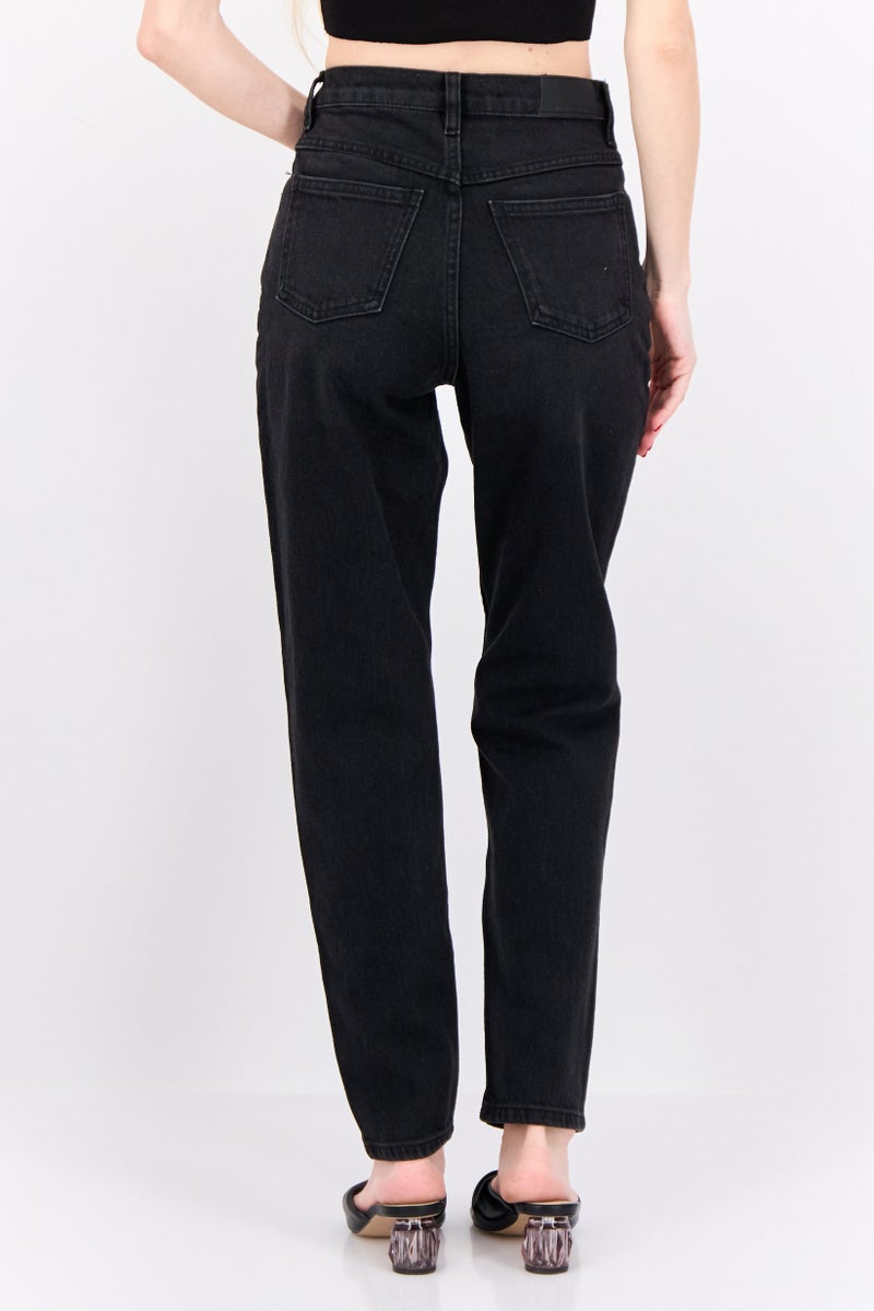 MANGO Women Mom Fit High Rise Skinny Leg Stretchable Denim Jeans, Black - Image 3