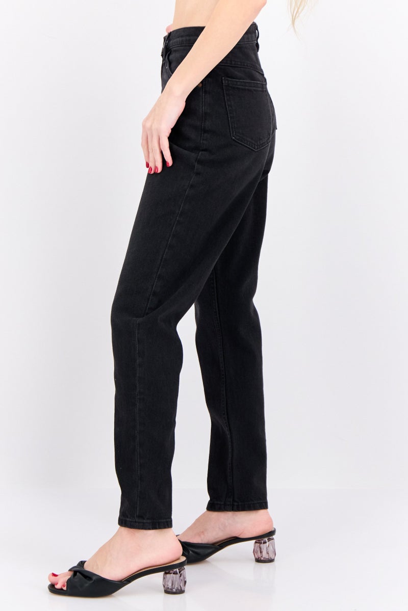 MANGO Women Mom Fit High Rise Skinny Leg Stretchable Denim Jeans, Black - Image 2