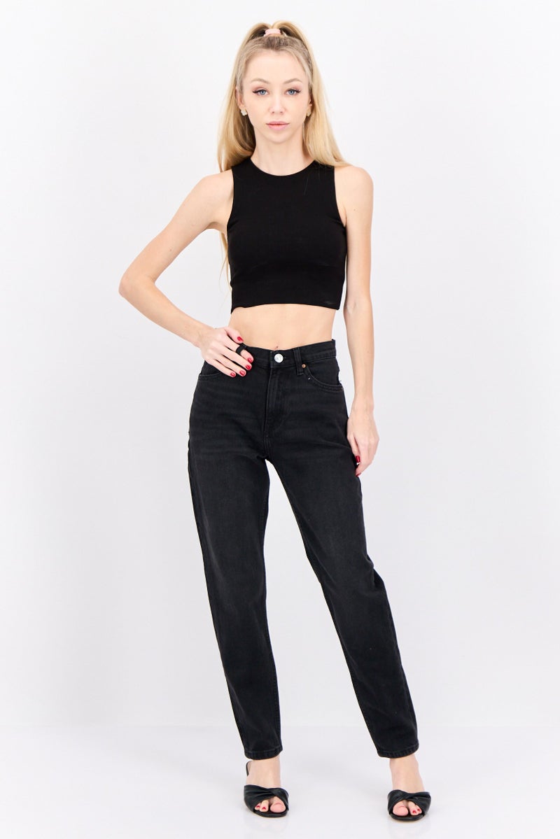 MANGO Women Mom Fit High Rise Skinny Leg Stretchable Denim Jeans, Black - Image 4