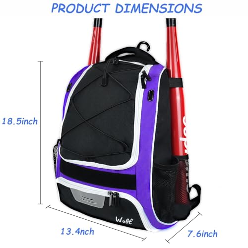 WOLT Youth Baseball Backpack Bag for Baseball Softball TBall Equipment Gear Youth Boys and Adults with Holder for Bat Helmet Glove Shoes Compartment Fence Hook - Image 3