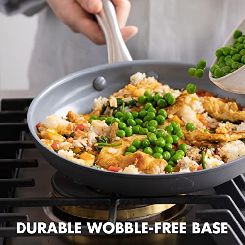 GreenPan Lima Hard Anodized 10" Frying Pan Skillet, Wood Spatula, Ceramic Nonstick, PFAS-Free Nontoxic Pots and Pans, Oven & Broiler Safe, Stainless Steel Handle, Cookware for Eggs & Omelet, Gray - Image 3