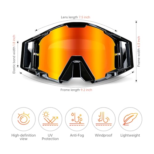 NENKI Motocross Goggles with Nose Guard, Anti-Fog OTG Dirt Bike Glasses for Adults, UV Protection Off-Road Eyewear, Helmet-Compatible for Men & Women, Black Frame & Red Lens - Image 3