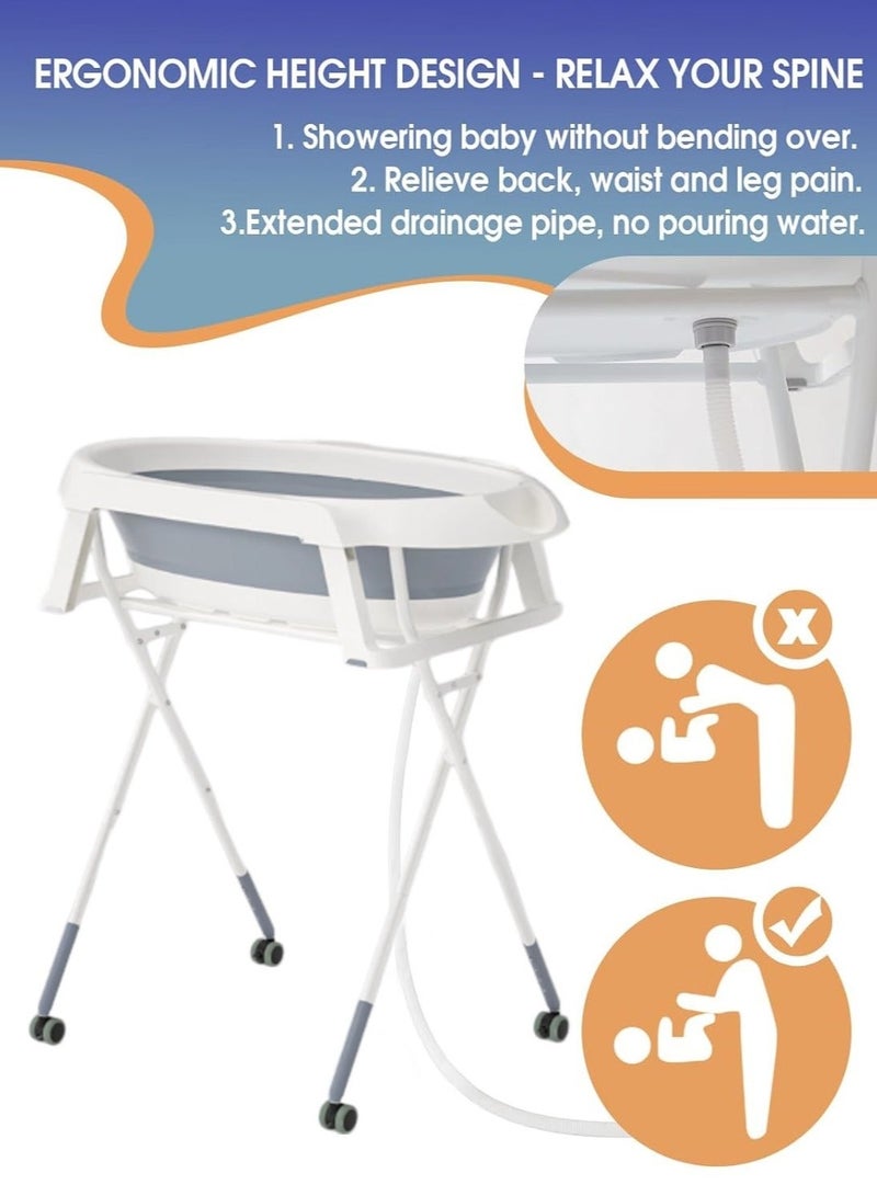 والالا حوض استحمام للأطفال الرضع قابل للتحرك وقابل للطي وقابل للطي مع حامل وعجلات للأطفال من سن 0 إلى 6 سنوات والأمهات الجدد - Image 4