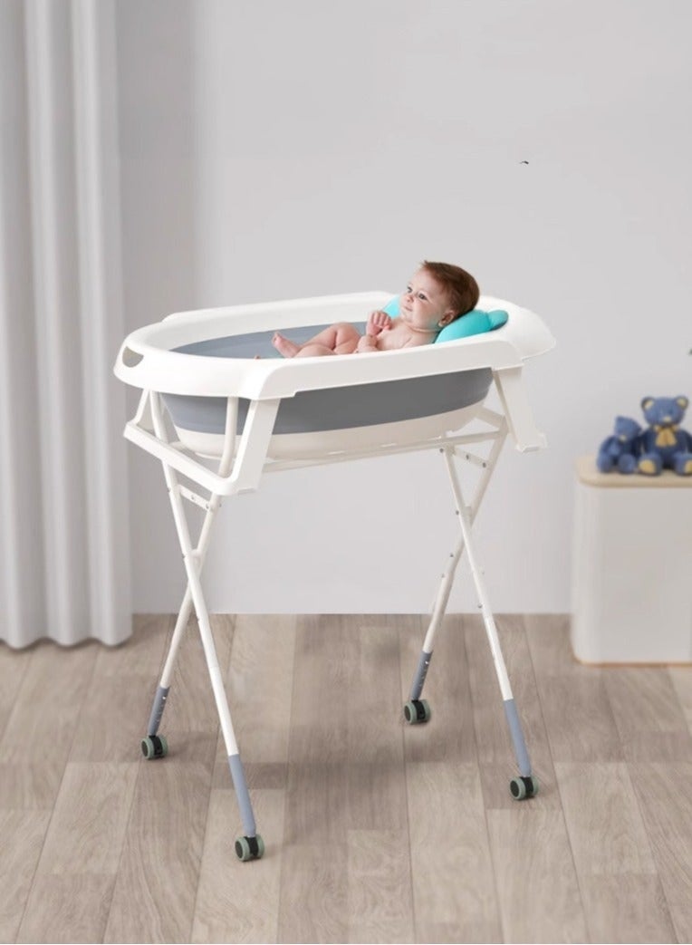 والالا حوض استحمام للأطفال الرضع قابل للتحرك وقابل للطي وقابل للطي مع حامل وعجلات للأطفال من سن 0 إلى 6 سنوات والأمهات الجدد - Image 1