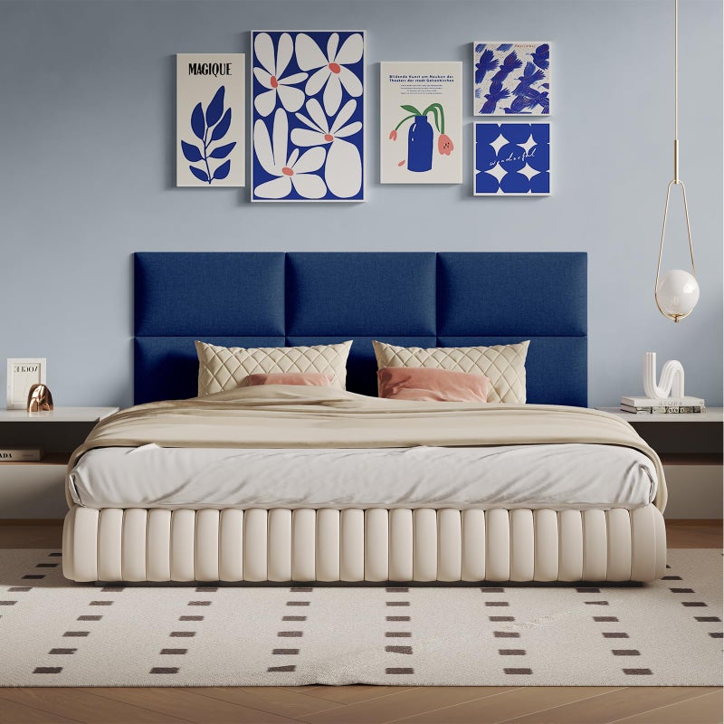 MAQQL Coastal Blue Freestanding Linen Headboard 24x12 Inch 6-Panel Kit - Lightweight Portable Design for Queen Beds, Quick Setup Solution - Image 1