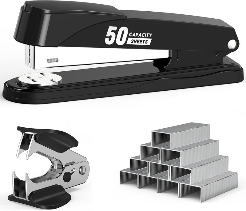 Metal Stapler Heavy Duty 50 Sheet Capacity with 2000 Staples and Staple Remover, Full Strip Staplers for Desk, No Jam, Non-Slip Office Stapler with Staples for Office & Classroom, Black - Image 1