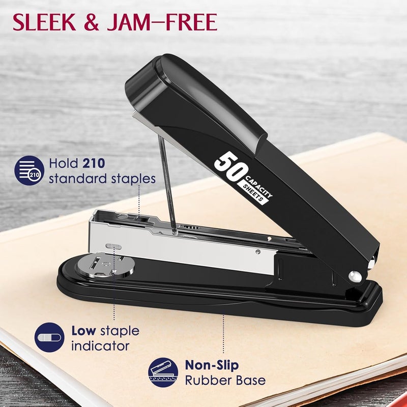 Metal Stapler Heavy Duty 50 Sheet Capacity with 2000 Staples and Staple Remover, Full Strip Staplers for Desk, No Jam, Non-Slip Office Stapler with Staples for Office & Classroom, Black - Image 3