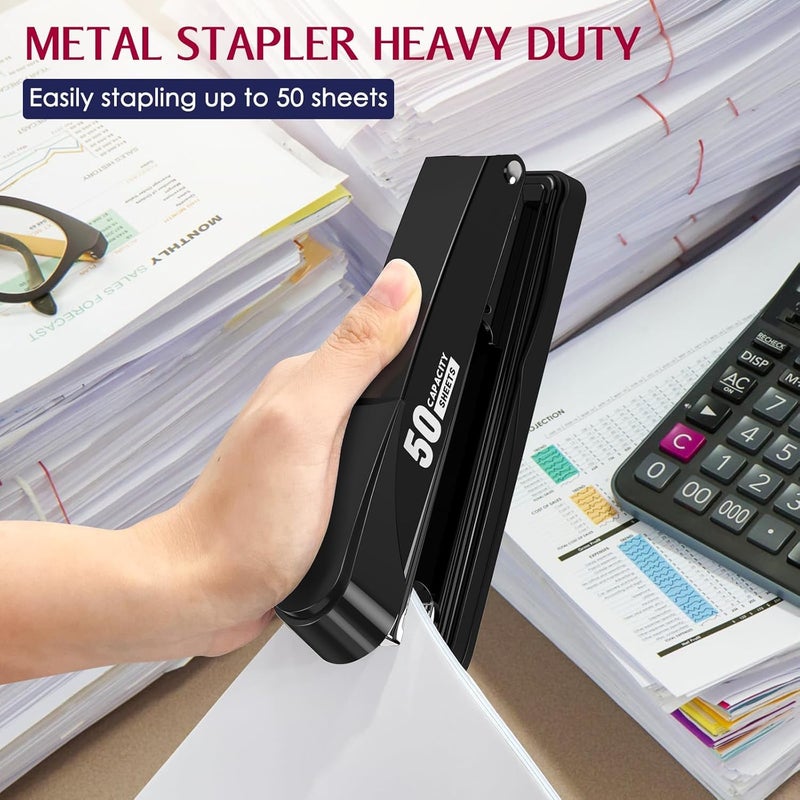 Metal Stapler Heavy Duty 50 Sheet Capacity with 2000 Staples and Staple Remover, Full Strip Staplers for Desk, No Jam, Non-Slip Office Stapler with Staples for Office & Classroom, Black - Image 2