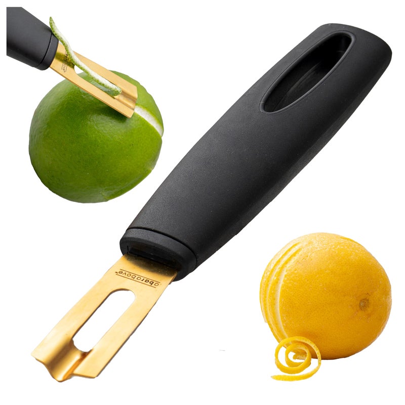 A Bar Above Premium Quality Channel Knife, Stainless Steel Bar Tool, Garnish for Cocktail Mixers, Lemon Zester, and Fruit Peeler, Professional Grade Bar Accessory, Gold - Image 1