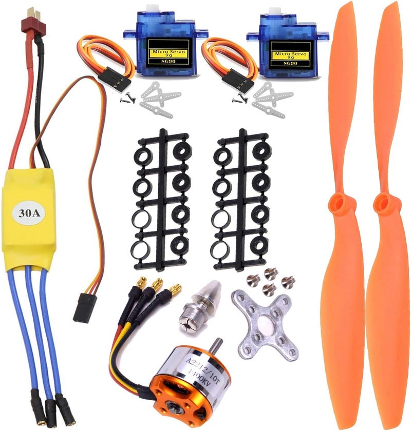 abcGoodefg A2212 1400KV RC Brushless Motor with 30A ESC, SG90 Micro Servos, and 8060 Propeller Set for RC Aircraft - Image 1
