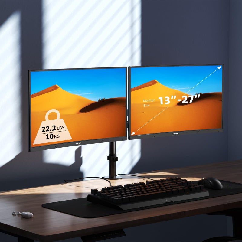 Bracwiser Dual Fully Adjustable Monitor Arm Stand Mount Fits Two Screen 13-27 inch 22lbs for Monitor Computer Screen 13 15 17 19 20 22 23 24 26 27 inch VESA 75 100 (MD7442) - Image 2