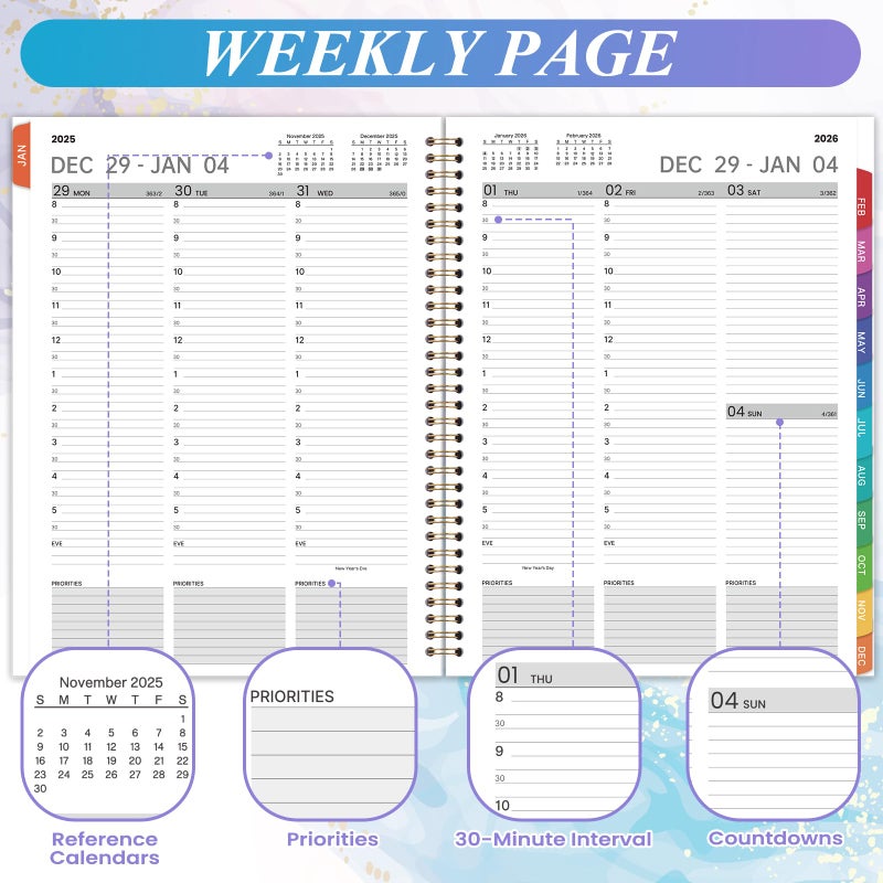 Coboll 2026 Appointment Book - Daily Planner 2026 from Jan. 2026 - Dec. 2026, 30-Minute Interval, Hourly Planner 2026 with Colorful Tabs and Inner Pocket, 8.5" x 11" - Image 5