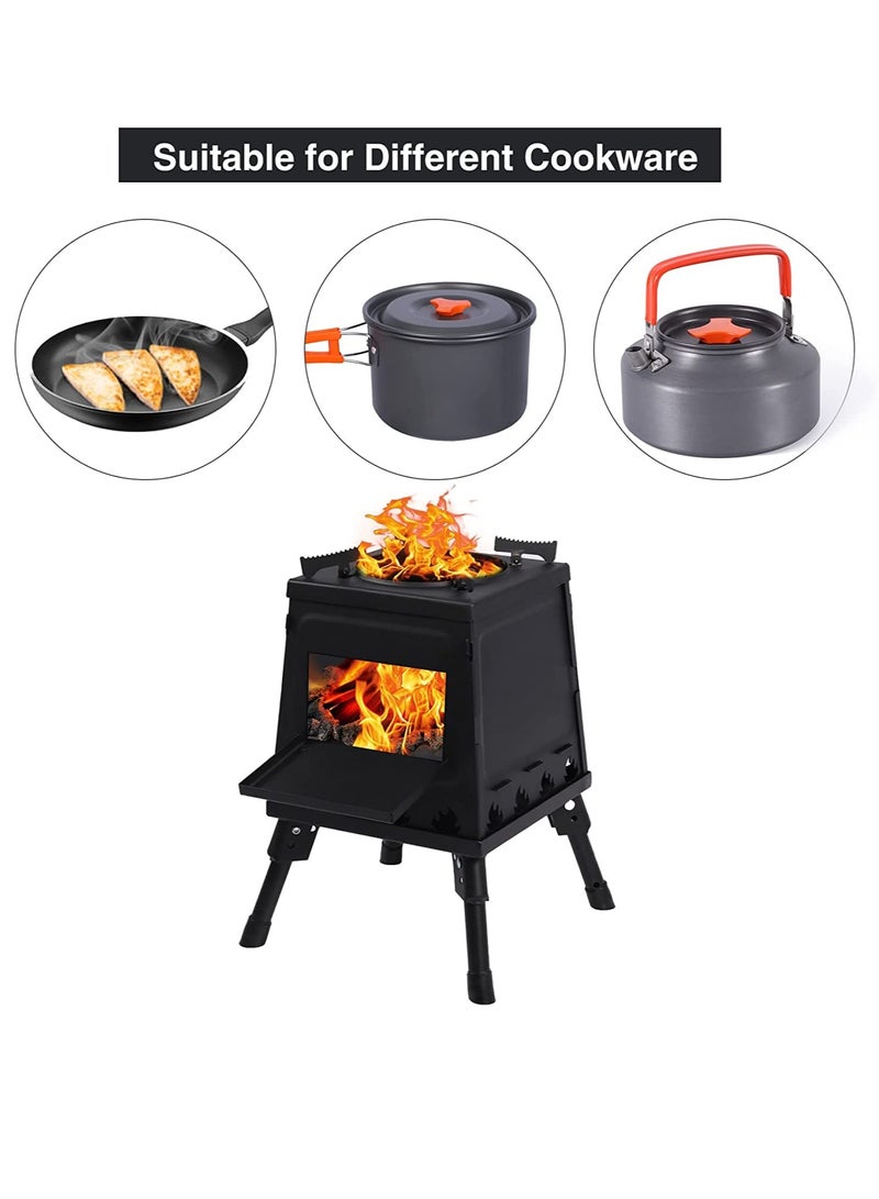 Arabest Burning Camp Stove, Folding Cast Iron Camping Wood Stove with Carrying Case Portable for Backpacking Outdoor Cooking BBQ, Black, Small  - Image 4