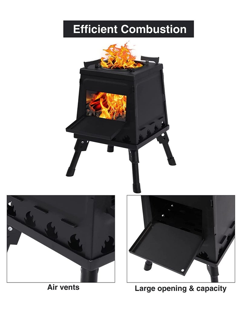 Arabest Burning Camp Stove, Folding Cast Iron Camping Wood Stove with Carrying Case Portable for Backpacking Outdoor Cooking BBQ, Black, Small  - Image 5