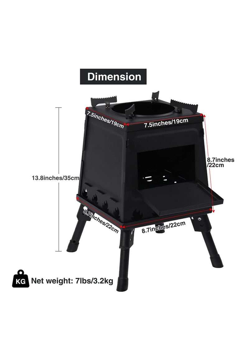 Arabest Burning Camp Stove, Folding Cast Iron Camping Wood Stove with Carrying Case Portable for Backpacking Outdoor Cooking BBQ, Black, Small  - Image 3