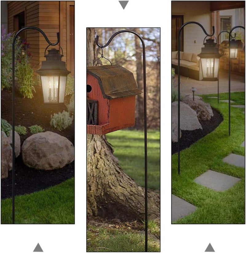 woobles Heavy Duty Coat Hangers Garden Shepherd Hooks Ground Plant Bird Feeder Lawn Stakes Stand Hanging Solar Lights Lantern Stake Outdoor Pathway Decoration 80.5cm (Black) Outdoor Pots - Image 3
