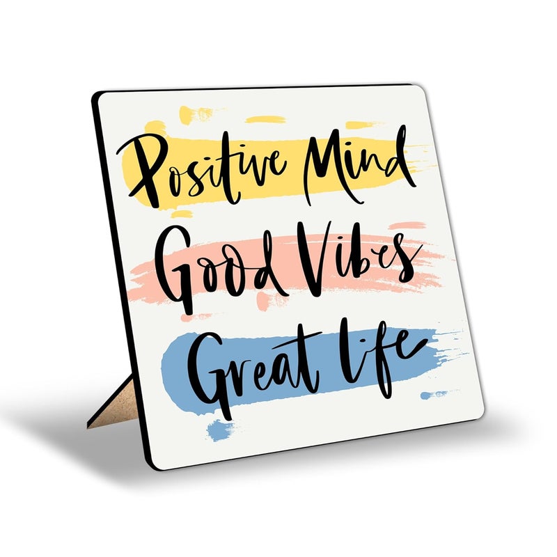 Regalo Casila Regalo Casila Positive Mind Good Vibes Great Life Quotes Written Wooden Showpiece for Study Desk  - Image 1