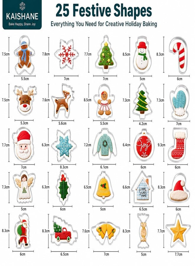 KAISHANE Christmas Cookie Cutters Set of 25 - Stainless Steel Christmas Biscuit Cutter Snowman, Gingerbread Man, Snowflake, Christmas Tree, Beer & More Shapes For Baking Xmas - Image 2