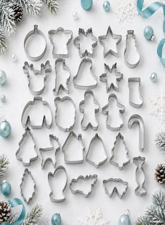 KAISHANE Christmas Cookie Cutters Set of 25 - Stainless Steel Christmas Biscuit Cutter Snowman, Gingerbread Man, Snowflake, Christmas Tree, Beer & More Shapes For Baking Xmas - Image 3