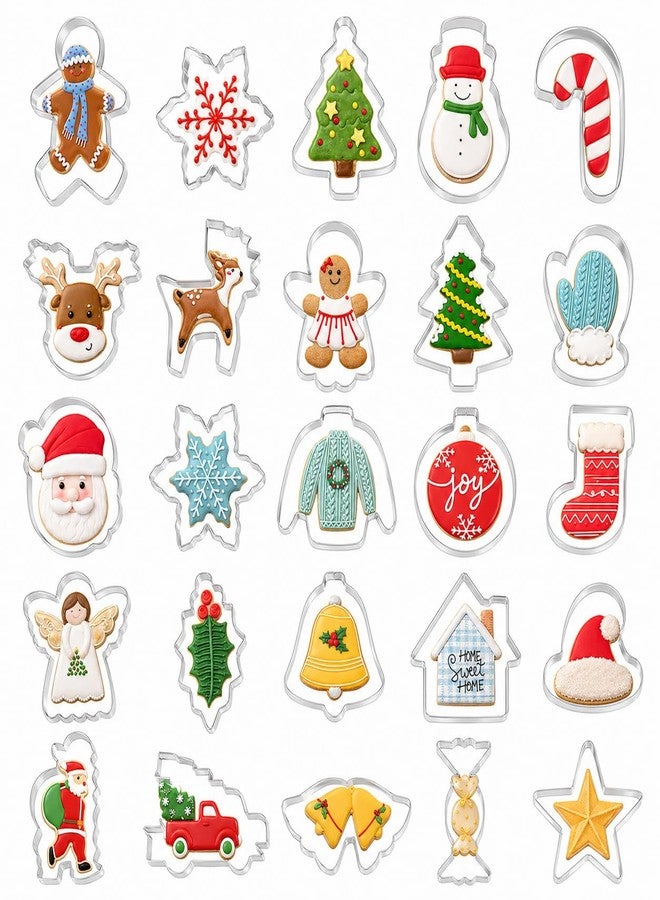 KAISHANE Christmas Cookie Cutters Set of 25 - Stainless Steel Christmas Biscuit Cutter Snowman, Gingerbread Man, Snowflake, Christmas Tree, Beer & More Shapes For Baking Xmas - Image 1