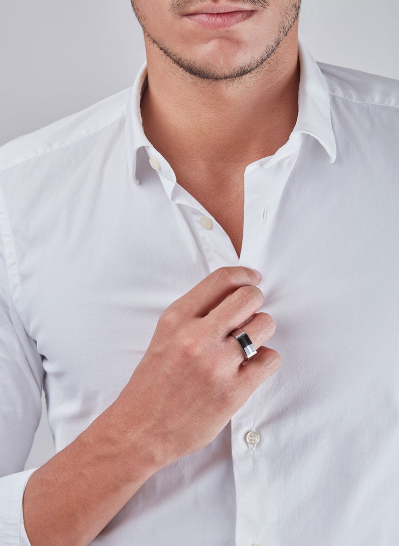 غاي لاروش خاتم غي لاروش من الستانلس ستيل للرجال ، فضي واسود ،  Sz 64, 4TX001AV-64 - Image 3