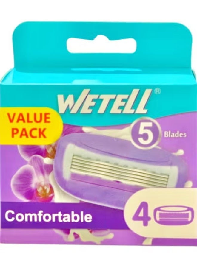 Wetell Women’s Razor Refill Value Pack , 4 Replacement Heads With 5 Precision Blades &