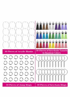 KASTWAVE 120Pcs Key Ring Acrylic Blanks Keychain Tassels Set  - Image 5