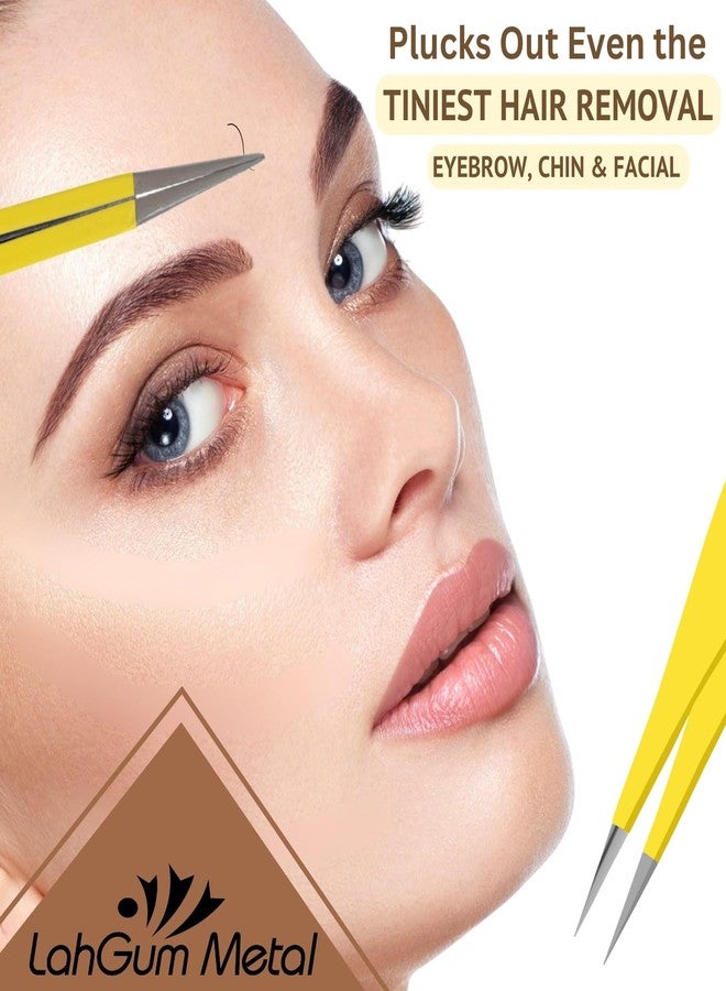 LahGum Metal Super Sharp Pointed Tweezers Precision Fine Point Tip Ingrown Hair Tweezers Kit Best Pointed Tweezers For Women Chin Hair Removal, Extra Thin Tweezers Precision Stainless Facial Hair Remover Face - Image 4