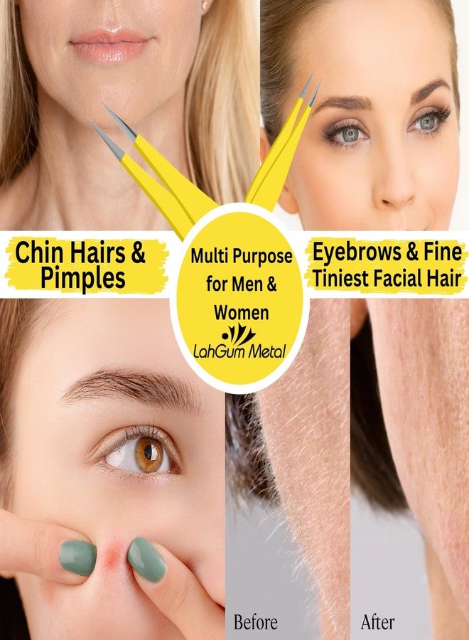LahGum Metal Super Sharp Pointed Tweezers Precision Fine Point Tip Ingrown Hair Tweezers Kit Best Pointed Tweezers For Women Chin Hair Removal, Extra Thin Tweezers Precision Stainless Facial Hair Remover Face - Image 3