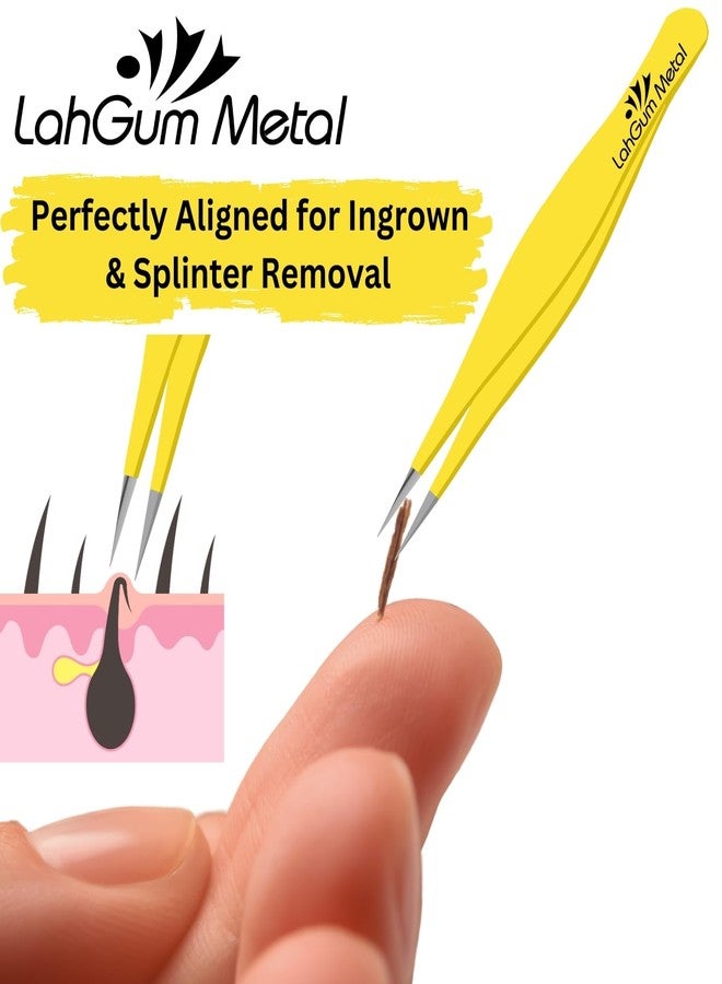 LahGum Metal Super Sharp Pointed Tweezers Precision Fine Point Tip Ingrown Hair Tweezers Kit Best Pointed Tweezers For Women Chin Hair Removal, Extra Thin Tweezers Precision Stainless Facial Hair Remover Face - Image 5