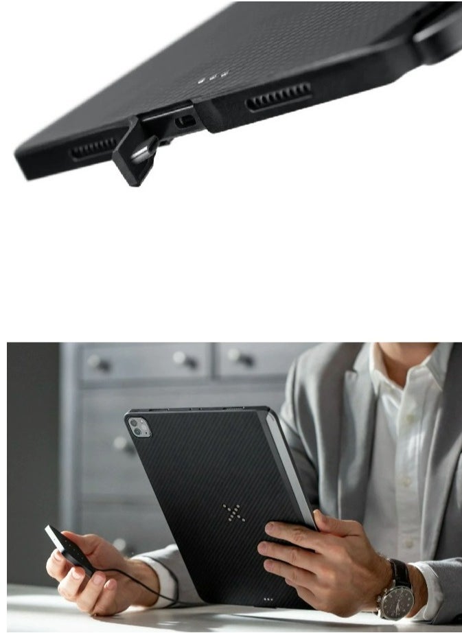 PITAKA iPad Pro 12.9 Case 5th Generation and 6th Generation 2022/2021 Aramid Fiber 12.9 inch iPad Pro Case [MagEZ Case 2] Magic Keyboard Compatible Case Works with MagEZ Stand and MagEZ Folio - Black/Grey  - Image 3