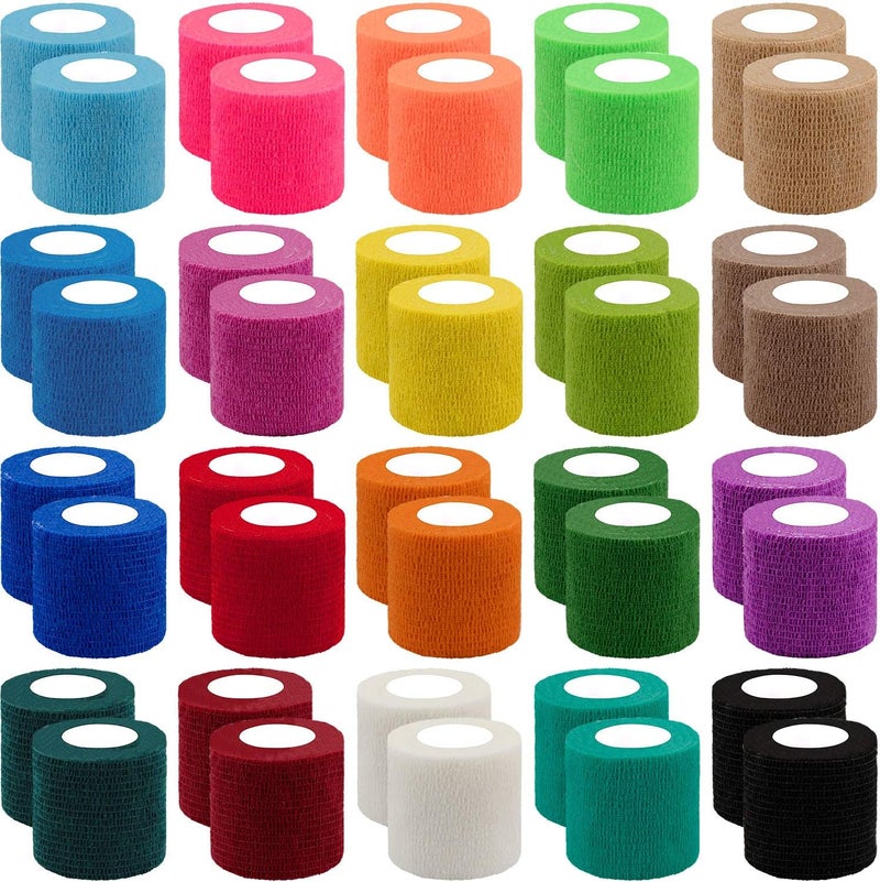BQTQ 40 Rolls Self Adhesive Bandages Wrap 2 Inch Self Adherent Wrap Tape Self Stick Bandage Wraps for Wrist Ankle Swelling Sprains20 Colors - Image 1