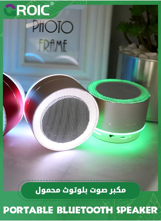 GROIC - Portable Bluetooth Speaker, Wireless Bluetooth Speaker with LED Lights, Wireless Speaker with HD Sound Support TF Card, AUX Audio, Mini Speaker for In/Outdoor, Home, BBQ, Beach and Travel (Silver) - Image 1
