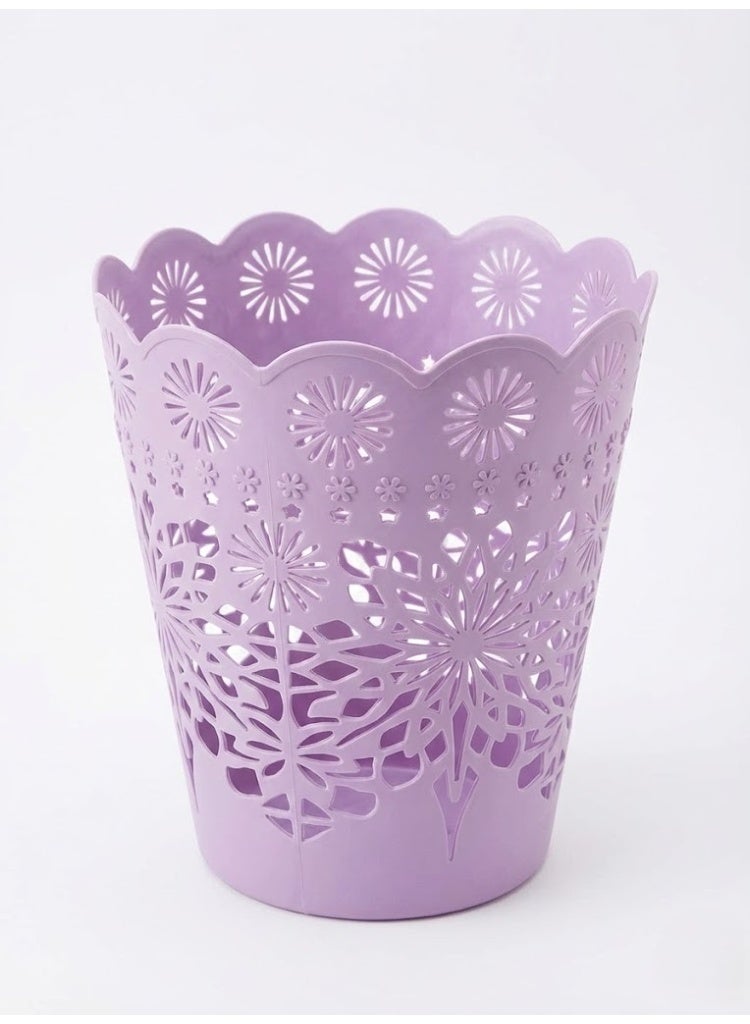 Decorative Plastic Trash Bin with Hollow Floral Design – Elegant Purple for Home & Office - Image 3