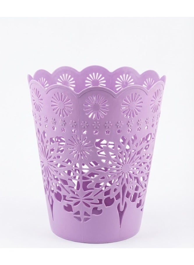 Decorative Plastic Trash Bin with Hollow Floral Design – Elegant Purple for Home & Office - Image 1