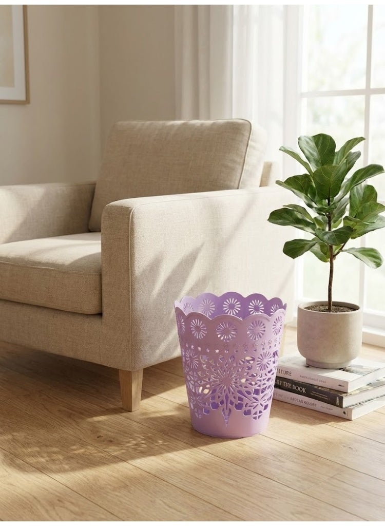 Decorative Plastic Trash Bin with Hollow Floral Design – Elegant Purple for Home & Office - Image 2