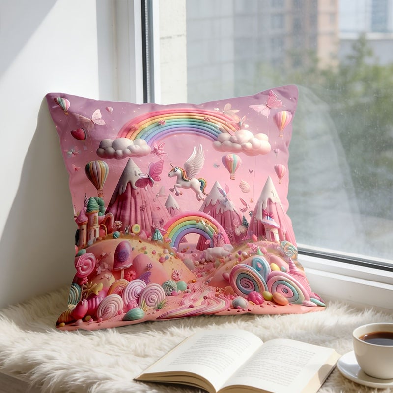 2Pcs Set Colorful Unicorn Pattern Pillowcases Soft Skin Friendly Fabric Home Decor Cute Candy Design Living Room Bedroom Accent 17 72 By 17 72 Inch - Image 1