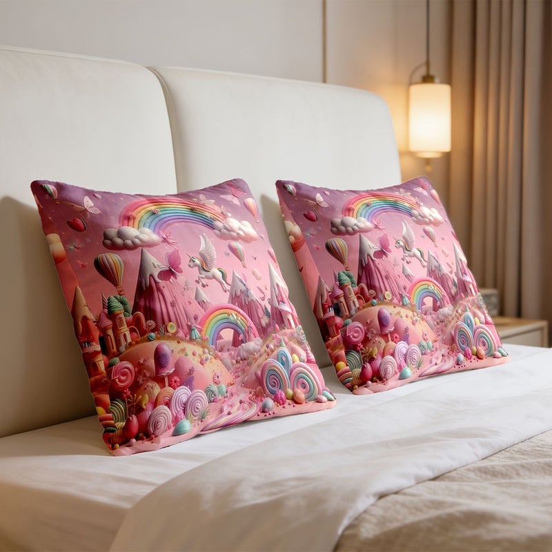 2Pcs Set Colorful Unicorn Pattern Pillowcases Soft Skin Friendly Fabric Home Decor Cute Candy Design Living Room Bedroom Accent 17 72 By 17 72 Inch - Image 5