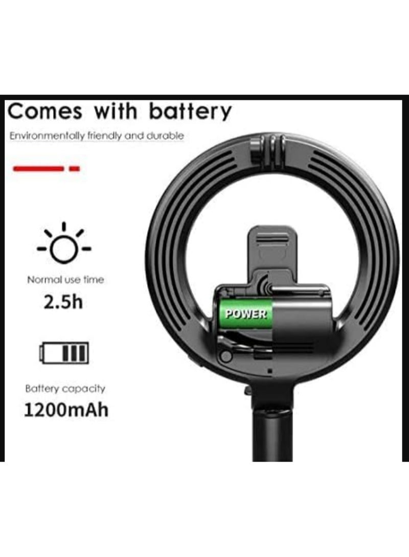 Selfie Stick with LED Ring Light with Tripod Stand, Adjustable, 3 Colour Modes, USB Charging, 1200mAh Battery, Phone Holder, for Selfie & Live Streaming | WIDGETS MATRIX - Image 3