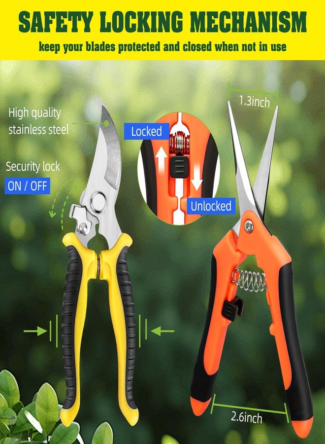 EWPJDK 4 Pack Garden Pruning Shears, Stainless Steel Garden Shears, Gardening Shears, Garden Scissors, Garden Clippers, Pruning Snips, Pruning Shears for Gardening Tools (4PCS Yellow Orange Green) - Image 4