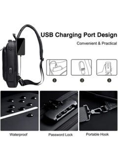 Generic Crossbody Sling Bag,Body Chest Sling Shoulder Bag for Men Women Casual Shoulder Backpack Bag, Waterproof Leather Chest Casual Daypack with Usb Charging Port  - Image 3