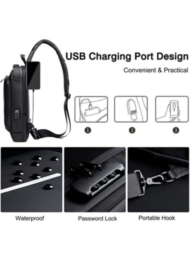 Generic - Crossbody Sling Bag,Body Chest Sling Shoulder Bag for Men Women Casual Shoulder Backpack Bag, Waterproof Leather Chest Casual Daypack with Usb Charging Port - Image 1