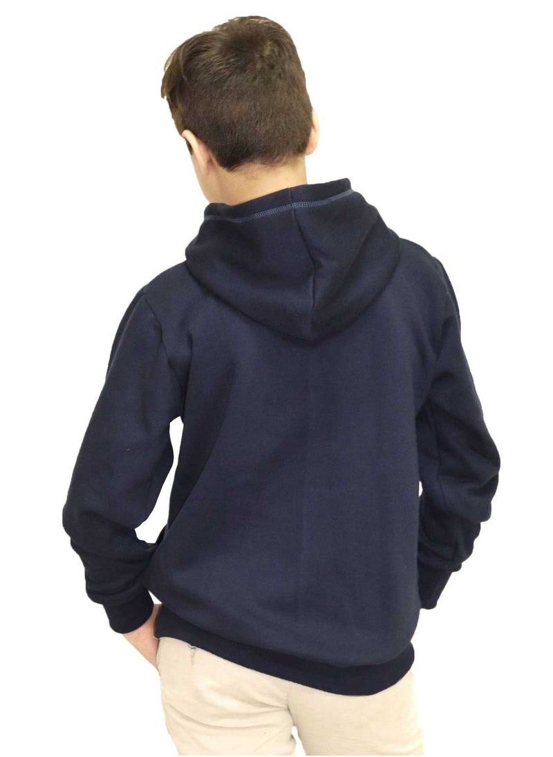 OneHand - Hoodie Melton Cotton For Kids - Navy Blue - Image 1