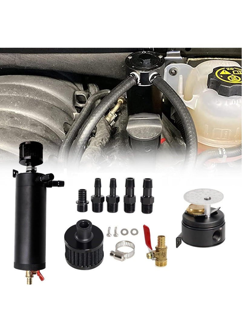 Generic Universal 750ml 2-Port Oil Catch Can Baffled Reservoir Tank Breather Filter with Drain Valve Black Aluminum  - Image 1