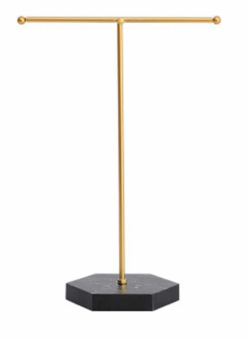 SYOSI Jewelry Stand Display Necklace Holder T-Shape Plated Metal Tabletop Jewelry Organizer Tower for Show Jewelry Hanging Pendant Earring Bracelet Ring Accessorie with Black Marble Plywood Bases  - Image 1