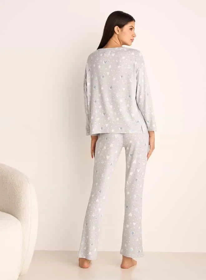 Splash FAV Printed Long Sleeve T-shirt and Elasticated Pyjama Set