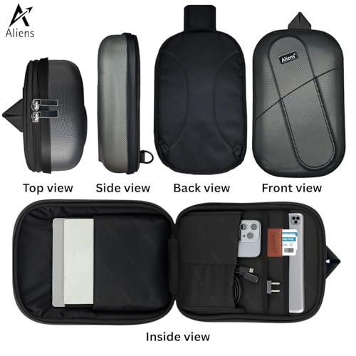 Aliens ABS Hard Shell Sling Bag | 180° Open Crossbody & One Side Shoulder Bag for Mens & Women, Office, Travel & Everyday Mini Backpack for iPad, Tablet, Smartphone,Charger,Headphone,HDD,Camera–Grey - Image 3