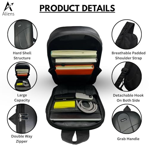 Aliens ABS Hard Shell Sling Bag | 180° Open Crossbody & One Side Shoulder Bag for Mens & Women, Office, Travel & Everyday Mini Backpack for iPad, Tablet, Smartphone,Charger,Headphone,HDD,Camera–Grey - Image 2