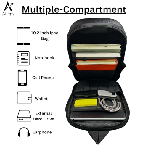 Aliens ABS Hard Shell Sling Bag | 180° Open Crossbody & One Side Shoulder Bag for Mens & Women, Office, Travel & Everyday Mini Backpack for iPad, Tablet, Smartphone,Charger,Headphone,HDD,Camera–Grey - Image 4
